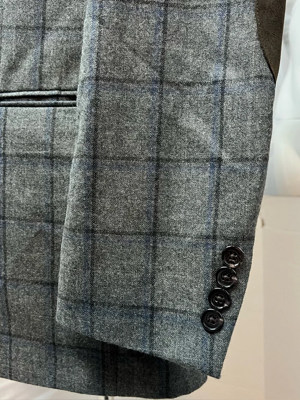 Ralph Lauren Men's 38R Gray Plaid Brown Elbow Patches Wool Blazer Jacket Coat